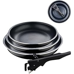 Sartenes Black Edition Bergner Click&Cook Black Edition | Juego de Sartenes de 4 Piezas de 18, 20 y 24 cm + Mango Ergonómico Extraíble | Aluminio Prensado y Antiadherente | para Todo Tipo de Cocinas y Horno