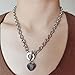 WangGao Elegent Love Stainless Steel Link Chain Blank Heart Charms Necklace for Women Toggle Clasp Closure,Silver…