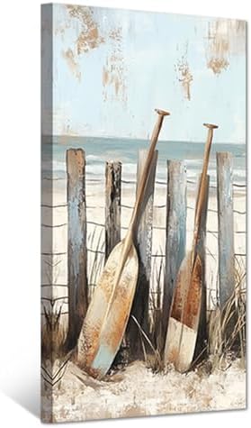CCWACPP Coastal Canvas Wall Art Paddle Wall Decor Nautical Pictures Beach Painting Print Seascape Posters Living Room Bathroom Decor Framed (12.00" x 24.00")
