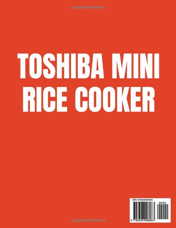 Back cover of the TOSHIBA Mini Rice Cooker Cookbook, with a red background, white text, and a barcode.