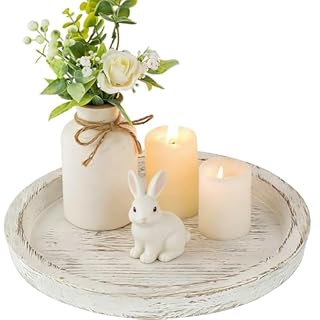 Hanobe Candle Plate Holder Tray: Round Wooden Decorative Candle Plate Small Farmhouse Table Centerpiece Rustic White Wood Tealight Pillar Trays for Christmas Wedding Halloween Home Decor