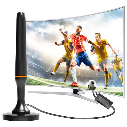 DVBT2 Antenne - Digitale Zimmerantenne für Fernseher - DVBT2 Antenne mit Verstärker Innen mit Verstärker Innen 360 Grad Empfang - Mit Magnetfuß - 3 Meter Kabel, unterstützt 4K HD-Kanäle, Smart TV