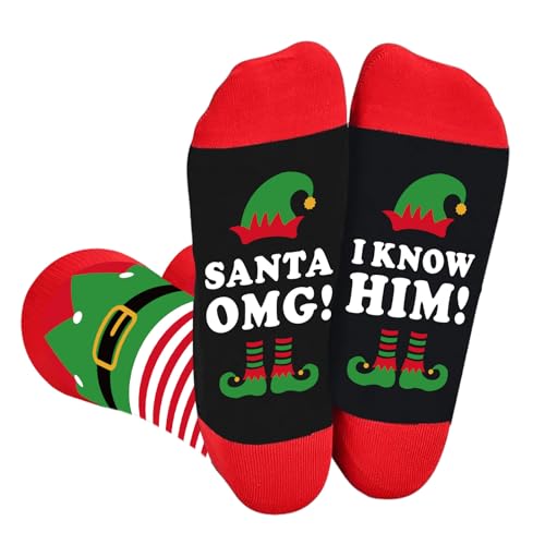 Buddy The Elf Christmas Socks for Women Men Funny Holiday Elf Socks Costume Accessories Winter Warm Knitted Socks Xmas Party Supplies Novelty White Elephant Gifts for Christmas Stocking Stuffer