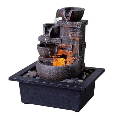 Kalona Décor Desktop Fountain - 10 Inch 4-Tier Design With Imitation Stone, Indoor Waterfall Tabletop River Rocks & Resin Material For Serene Meditation & Relaxation thumb #8