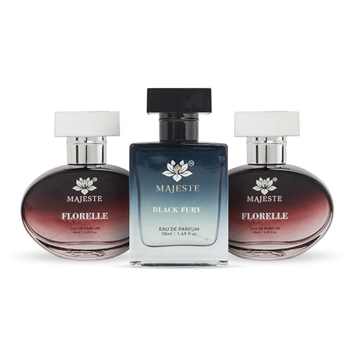 Image of Florelle & Black Fury by APS Majeste Trio (Combo) PACK for Men -Women, 3 x 50ml (2 Florelle & 1 Black Fury) | Long Lasting | Perfume For Women | Perfume for Men