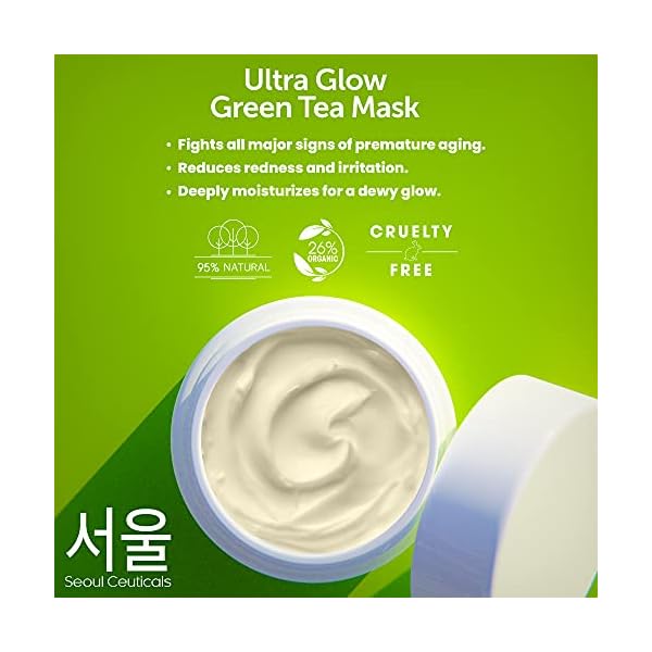 Korean-Skin-Care-Green-Tea-Face-Mask--Korean-Face-Mask-Skincare-K-Beauty-Face-Masks-Contains-Kaolin-Clay-Centella-Asiatica--Hydrating-Facial-Mask-for-Sensitive-Skin-Korean-Beauty-Spa-Mask-2oz SeoulCeuticals Korean Skin Care Face Mask for Sensitive Skin - Korean Skincare Green Tea Wash Off Masks - K Beauty Face Masks - Aloe Vera Mask + Centella Asiatica Hydrating Facial Spa Mask 2oz