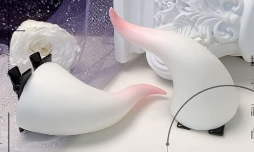 Dark Gothic Devil Horns Ghost Hairpin Edge Hair Clips Skull Butterfly Bat Ear Costume Halloween Cartoon Hair Accessories (White Devil Horns Clips) #TOP1