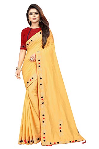 Peegli Saree Sana Seta Solid Saree Giallo delle Donne Indiane con Scucito Blouse Piece