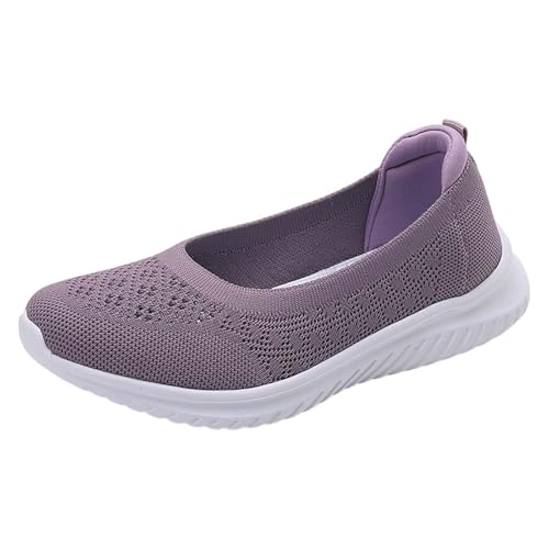 Damskor etniska vardagsskor sommarmode ihålig andningsbar platt klack mjuk sula vardagsskor kvinnor sportskor, Lila, 40 EU