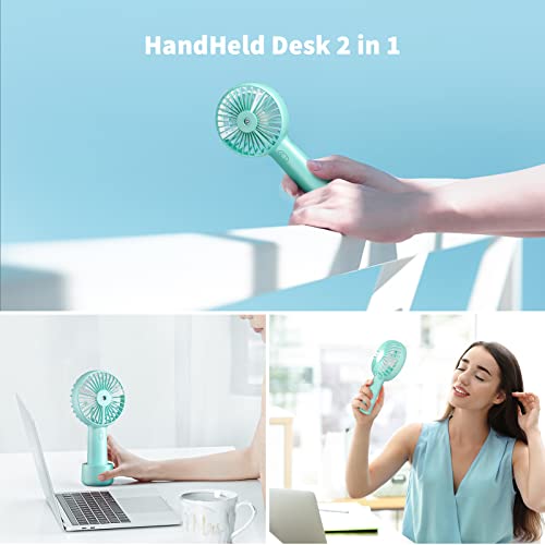 Otlonpe Misting Fan Portable, Desk Handheld Fan 3 Speeds Small Mister Rechargeable Fan with 2500mAh Battery, Water Spray Travel Personal Fan for Kids Women Men Home Office Outdoor (Green) - Thumbnail 6