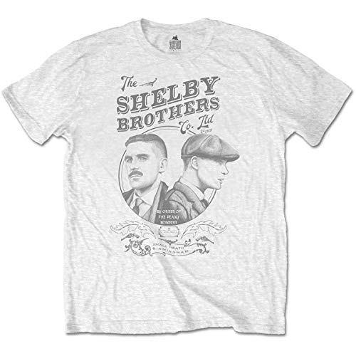 Peaky Blinders Men's Tee: Shelby Brothers Circle Faces T-Shirt, White (White White), Large (Size:Large)