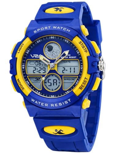 Image of V2A Nova Pro Kids Watch for Boys Age 8-14 | 44mm Analog Digital Sports Watch | Alarm Stopwatch Backlight | TPU Strap | 30M Water Resistant | School & Birthday Gift | Gift for Boy