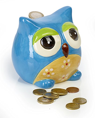 by-Bers Uhu Spardose, Handarbeit aus Keramik (Blau)