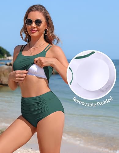 Charmo Women's High Waisted Bikini Sets Sporty Two Piece Swimsuit Ribbed Tummy Control Bathing Suit with Pockets4