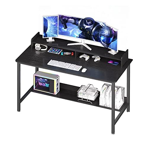 WOODYNLUX Computer Desk with Shelves, 43 Inch Gaming Writing Desk, Study PC Table Workstation with Storage for Home Office, Living Room, Bedroom, Metal Frame, Black.