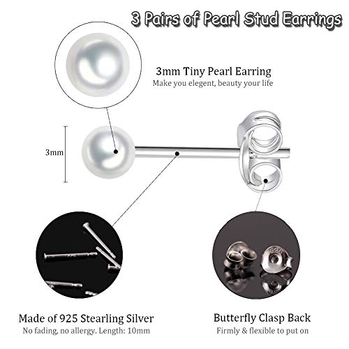 Sterling Silver Stud Earrings for Women- 2 Pairs 3mm Tiny Ball Stud Earrings Round CZ Cubic Zirconia Earrings Pearl Earrings Set Cartilage Small Tragus Earrings Nose Lip Rings2