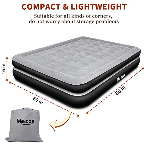 Meitos Queen Air Mattress With Built-In Air Pump,90" Length-Payload 660 Lbs Double Height Air Bed, 3 Minutes Quick Inflation/Deflation, Multi-Functional And Multi-Purpose Portable Inflatable Mattress #TOP4
