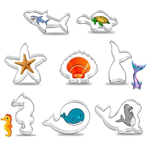 FACATH Ocean Creature Cookie Cutter Set - 8 Pcs Biscuit Cutter Stainless Steel Mould for DIY Fondant Dough Sugarcraft Pastry Cake Decoration Cover