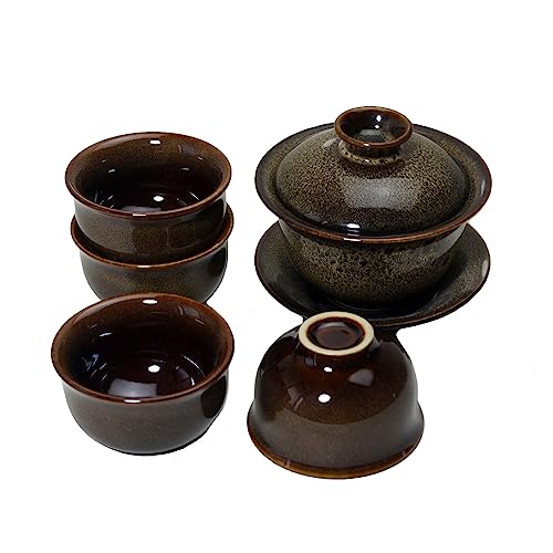 Image of Liang baobao Mini Porcelain Cup Set of 4 Colourful Ceramic Tea Cup with Kiln Glaze Cups 2.5oz (Brown)