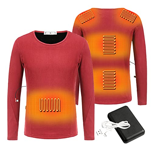 Yeah-hhi sous-vêtements Chauffants pour Femmes avec Batterie Incluse Pull Thermique Chauffant Électrique Doublé Polaire pour La Randonnée Camping,L,Red Cover