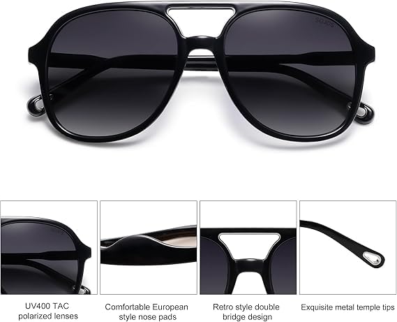 Image of Retro UV Protected Pilot Aviator Sunglasses for Women Men Classic Vintage Trendy Square Aviators Anti Glare Lightweight Metal Hinge Goggles