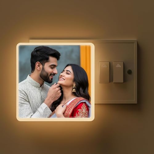 Image of Personalized Square Night Lamp with Custom Photo & Text | 4 x 4 Inch Plastic Night Light | Plug-in AC Powered | Custom Gift for Birthday, Anniversary, Home Decor & All Occasions (White)