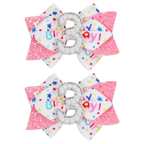 2PCS Hair Bows for Baby Girls Birthday - Glitter 2nd Birthday Hair Bow Sweet Theme with Ice Cream Party, Pink Hair Accessories for Baby Toddler 1 2 3 4 5 6 Years, Outfit & Decorations