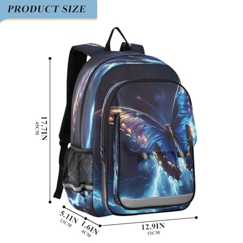 Sac à dos d'école primaire papillon bleu pour enfants 6-12 ans