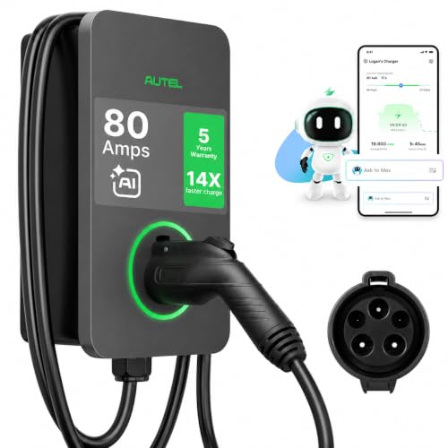 Autel MaxiCharger Level 2 Electric Vehicle (EV) Charger, up to 80 Amp Fast Charging EV Charger Level 2, Integrated Cloud with AI, Indoor/Outdoor Charging Stations J1772, Hardwired