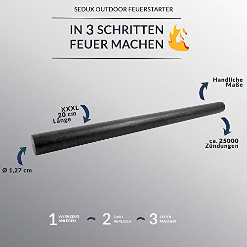 Sedux Survival Fire Steel XL-XXXL Fire Making with Magnesium Fire Starter Outdoor Flint for Bushcraft Camping 12.5/15.2/20 cm Diameter 12.7 mm - Image 3