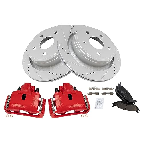Image of TRQ Performance Rear Brake Pad & Rotor Kit Compatible with 2007-2009 Chrysler 2002-2010 Dodge 2011-2018 Ram