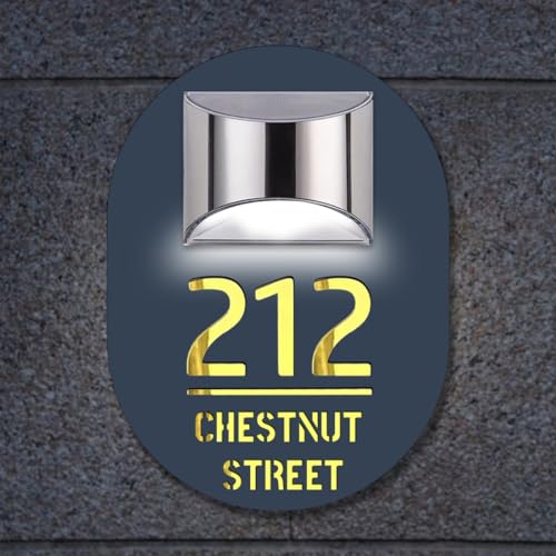 Número de casa luz solar personalizado para iluminación exterior,placas de endereço iluminadas alimentadas por energía solar,marcador de entrada de garagem para casa e garagem,Ovalo