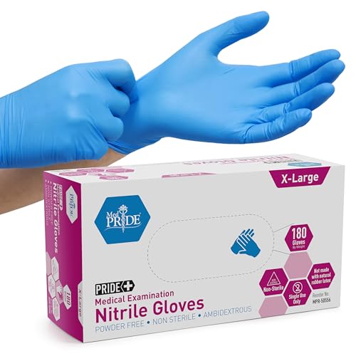 Medpride Medical Examination Nitrile Gloves, X-Large, Blue, Latex/Powder-Free, Non-Sterile, 180 Count