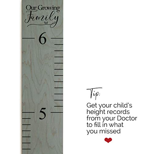 " Headwaters Studio Wooden Ruler Growth Chart For Kids, Boys & Girls - Height Chart & Height Measurement For Wall - Kids Nursery Wall Decor & Room Hanging Wall Decor - Our Growing Family - Gray" #TOP5