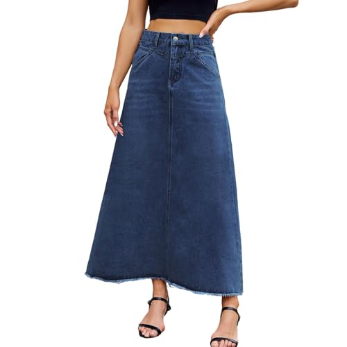 Jupe midi denim femme décontractée en jean avec poches