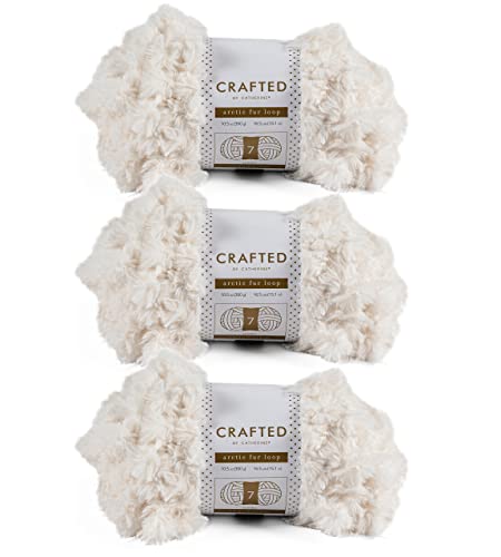 Crafted By Catherine Faux Arctic Fur Loop Yarn - 3 Pack, White, Gauge 7 Jumbo #TOP26