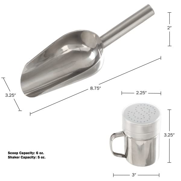 Popcorn Scoop and Seasoning Shaker Set – 2-Piece Stainless Steel Serving Accessories Kit with Scooper and Saltshaker Dredge by Great Northern Popcorn