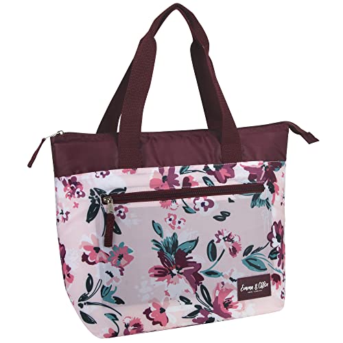 Lancheira feminina com isolamento térmico de 16 latas com bolso, lancheira extragrande Emma e Chloe para piqueniques, praia e grande bolsa de mercearia isolada (floral rosa)