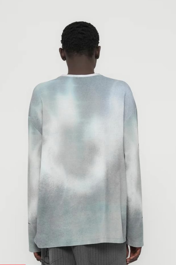 Jaded London Maglietta Manica Lunga Uomo Shift Colour Tribal Grigio - Girocollo Cotone vestibilità Oversize Streetwear Casual