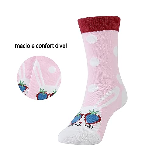 Kit 12 Pares Meias Menina Cano Médio com Cores e Desenhos Variados,Tamanho 35 ao 38