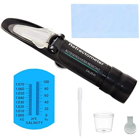 AOAUTO Salinity Refractometer for Seawater Aquarium,High Accuracy Refractometer Saltwater Aquarium with ATC for Marine Monitoring,Saltwater,Fish Tank Dual Scale 0-100 PPT&1.000-1.070 Cover