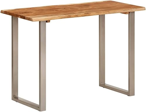 Miniatura 2 de Solid Acacia Wood Dining Table 43.3"x19.7"x29.9" Silver Metal Legs Rustic Farmhouse Kitchen Table Counter Height Narrow Design for Small Spaces