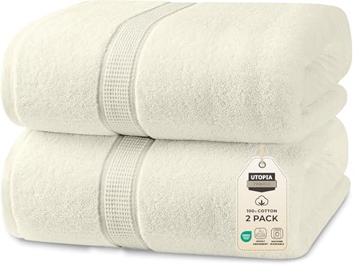 Utopia Towels - Pack de 2 Toallas de Baño Jumbo de Lujo (90 x 180 CM, Negro) - 100% Algodón Ring Spun, Altamente Absorbente, Suave y de Secado Rápido (Marfil)
