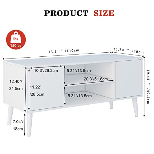 Yusong Retro Tv Stand For 55 Inch Tv, Entertainment Centers For Living Room Bedroom, Wood Tv Bench Table Tv Console Tv Cabinet With 2 Storage Cabinets And Open Shelves, Whie #TOP3