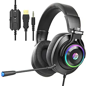 HP Wired Gaming Headphones Xbox One Headset with Surround Sound, RGB LED Lighting, Noise Isolating Over Ear Gaming Headset with Adjustable Mic, for PS5,PS4, Xbox One, Nintendo Switch, PC, Laptop-Black