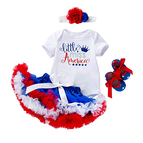 ROMITTA Baby Girl Outfit USA Flag Romper+Tulle Skirt+Headband+Shose Independence Day