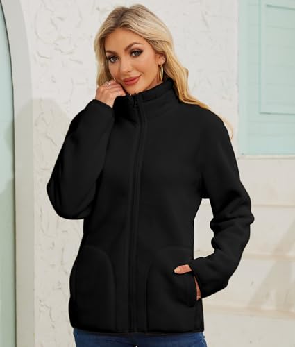 Women's Fleece Sherpa Jacket Full Zip Winter Warm Long Sleeve Reversible Coat Lightweight Soft With Pockets4