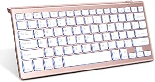 ASHU Bluetooth Backlit Keyboard for iOS, Multi Devices Wireless Rechargeable Keyboard UK Layout Lighted Up Portable Slim Silent Compatible with iPad and iPhone, Rose Gold