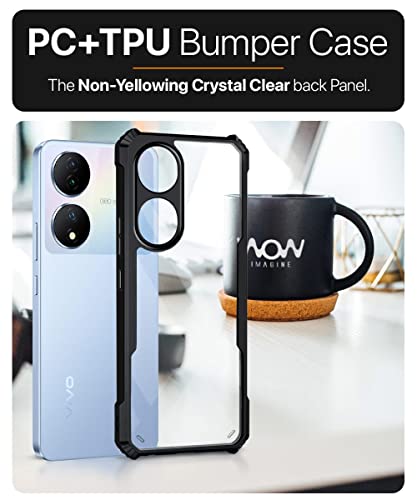 Image of WOW IMAGINE Shock Proof Clear Back Cover Case Mobile Cover for Vivo Y100 5G | Vivo T2 5G (Hard | Hybrid PC + TPU | Full Armour Device & Camera Protection | Black)