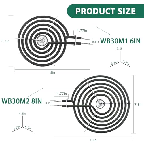 Electric Stove Burner Drip Pans WB31T10010(6") WB31T10011(8")+Electric Stove Burner Replacement WB30M1(6") and WB30M2(8") Compatible for G-E Hot-point Ken-more Electric Range by MIFLUS by MIFLUS - Image 3